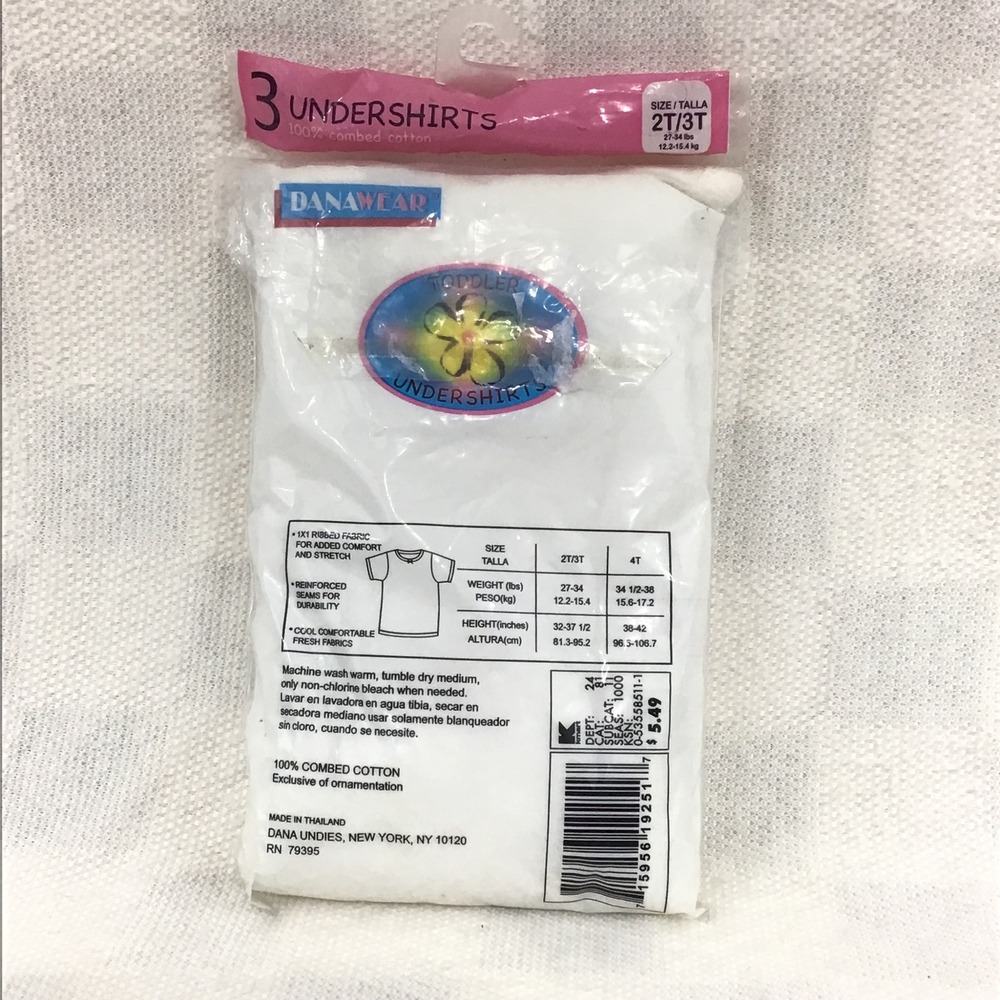 Dana Wear Toddler Undershirts 3‎ Pack White 100% Combed Cotton Size 2T/3T NIP - Picture 3 of 4